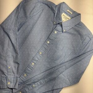 Abercrombie & Fitch Mens Muscle Fit Blue White Striped Polka Dot Shirt Large L